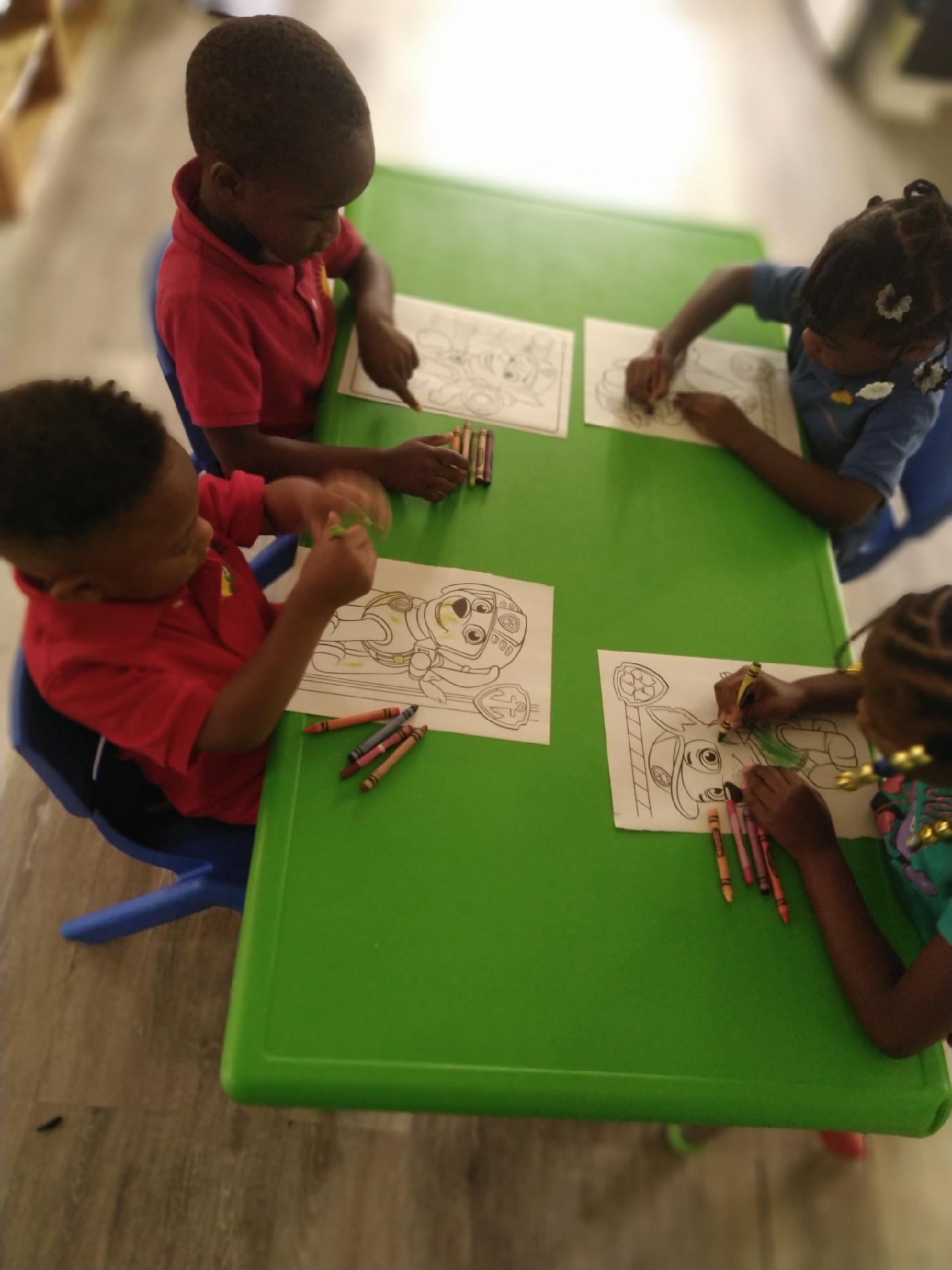 "Creative arts corner studio with colorful xylophone and art supplies"